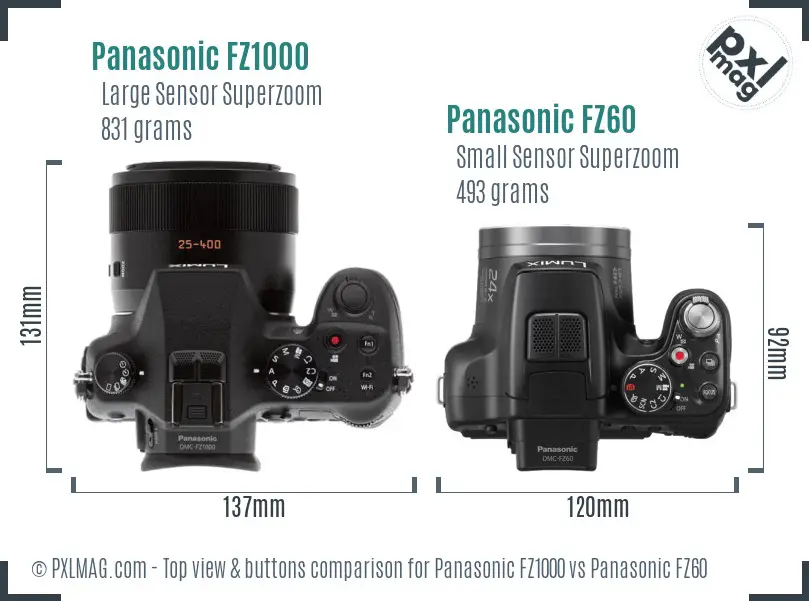 Panasonic FZ1000 vs Panasonic FZ60 top view buttons comparison