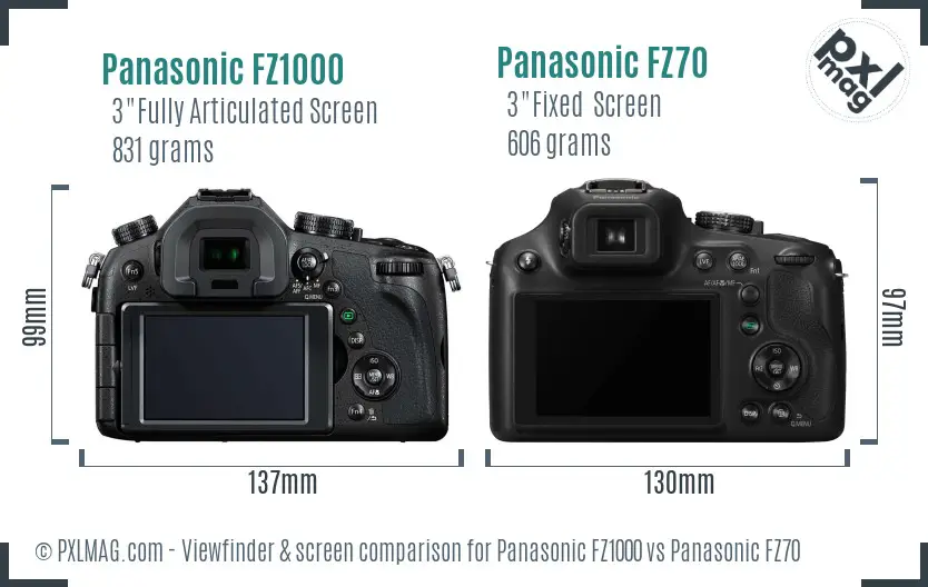 Panasonic FZ1000 vs Panasonic FZ70 Screen and Viewfinder comparison