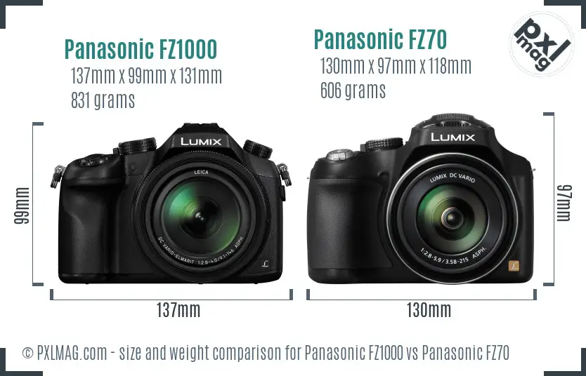 Panasonic FZ1000 vs Panasonic FZ70 size comparison
