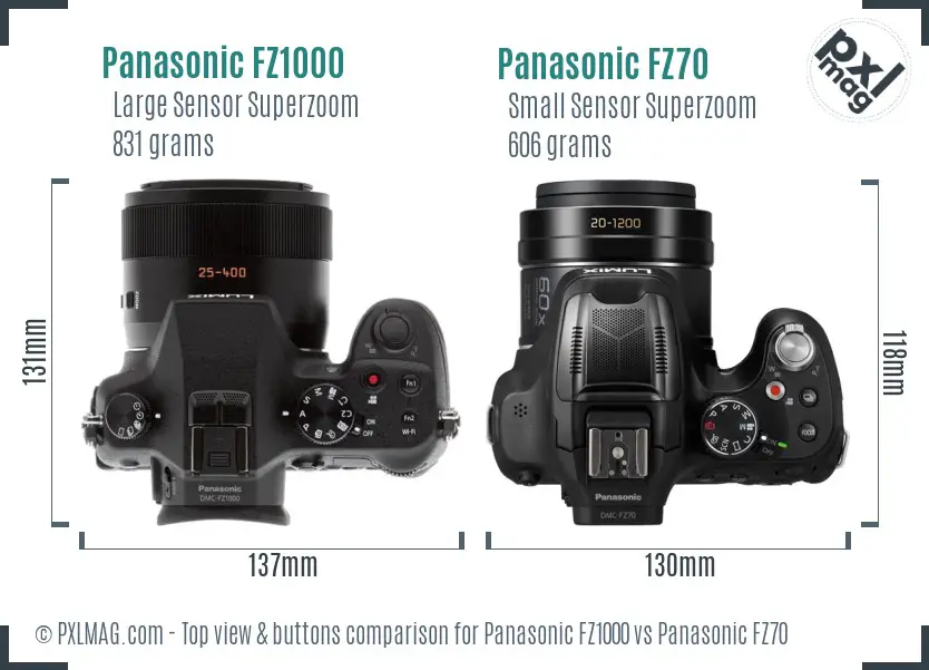Panasonic FZ1000 vs Panasonic FZ70 top view buttons comparison