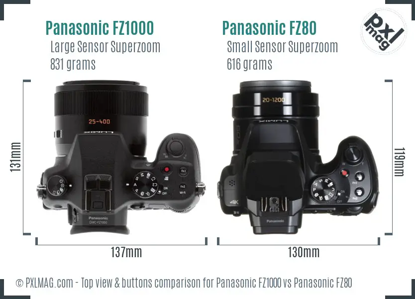 Panasonic FZ1000 vs Panasonic FZ80 top view buttons comparison