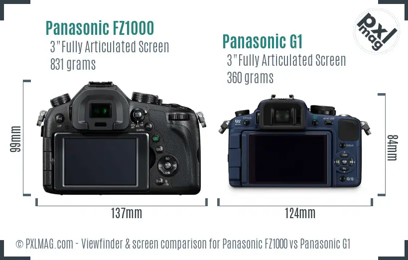 Panasonic FZ1000 vs Panasonic G1 Screen and Viewfinder comparison