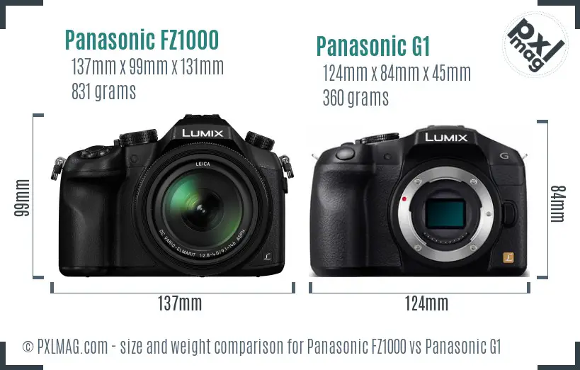 Panasonic FZ1000 vs Panasonic G1 size comparison