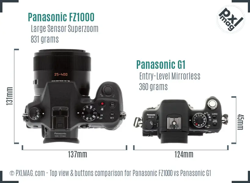 Panasonic FZ1000 vs Panasonic G1 top view buttons comparison
