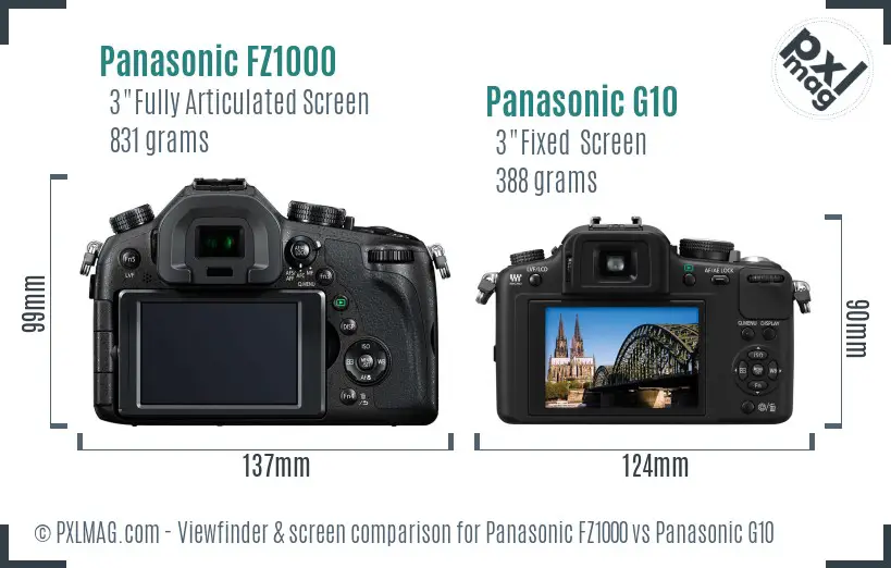 Panasonic FZ1000 vs Panasonic G10 Screen and Viewfinder comparison