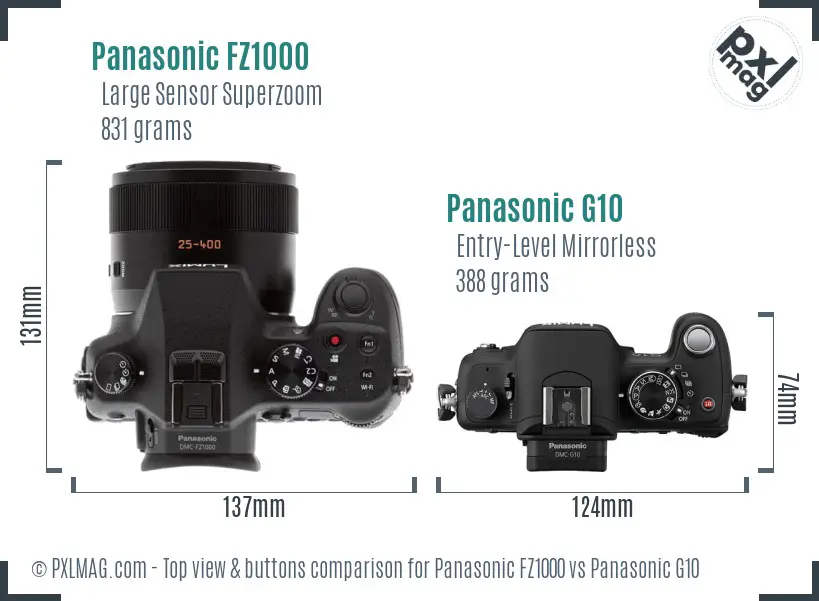 Panasonic FZ1000 vs Panasonic G10 top view buttons comparison