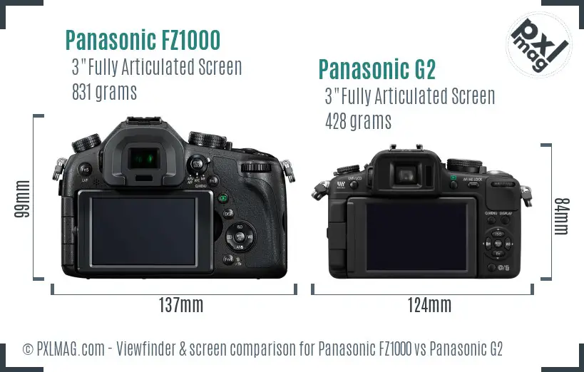 Panasonic FZ1000 vs Panasonic G2 Screen and Viewfinder comparison