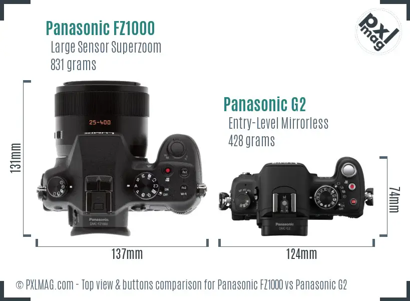 Panasonic FZ1000 vs Panasonic G2 top view buttons comparison