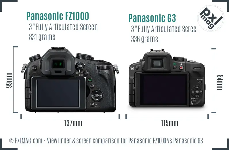 Panasonic FZ1000 vs Panasonic G3 Screen and Viewfinder comparison