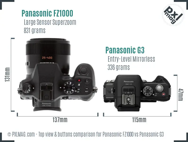 Panasonic FZ1000 vs Panasonic G3 top view buttons comparison