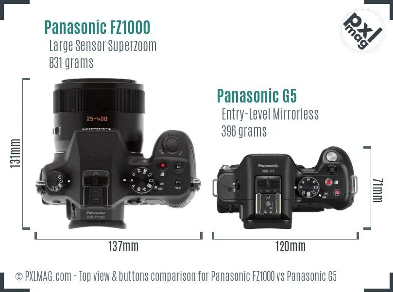 Panasonic FZ1000 vs Panasonic G5 top view buttons comparison