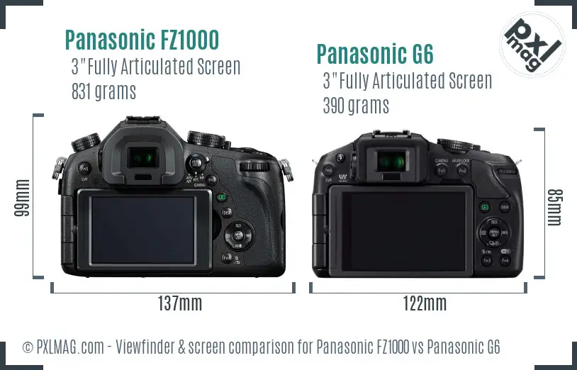 Panasonic FZ1000 vs Panasonic G6 Screen and Viewfinder comparison
