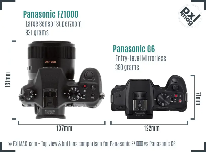 Panasonic FZ1000 vs Panasonic G6 top view buttons comparison
