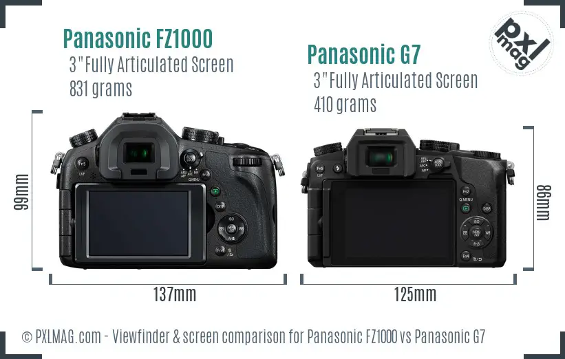 Panasonic FZ1000 vs Panasonic G7 Screen and Viewfinder comparison