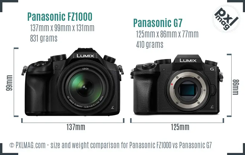 Panasonic FZ1000 vs Panasonic G7 size comparison