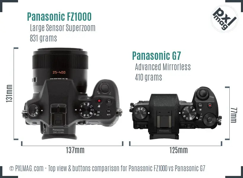 Panasonic FZ1000 vs Panasonic G7 top view buttons comparison