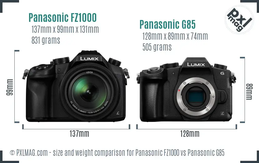 Panasonic FZ1000 vs Panasonic G85 size comparison