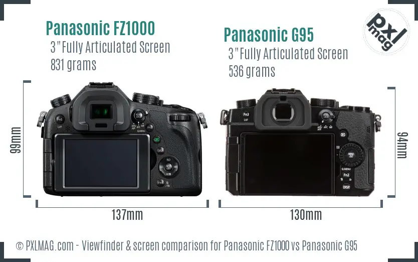 Panasonic FZ1000 vs Panasonic G95 Screen and Viewfinder comparison
