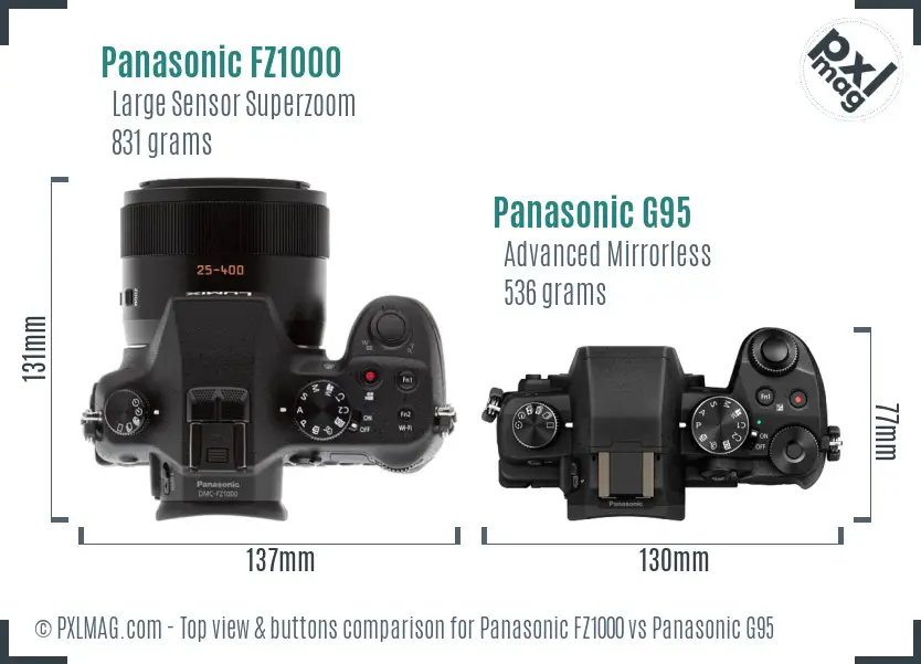 Panasonic FZ1000 vs Panasonic G95 top view buttons comparison