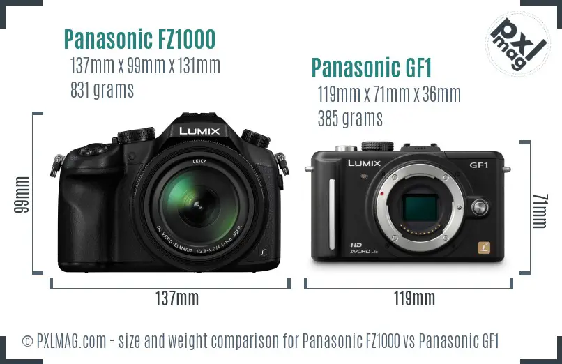 Panasonic FZ1000 vs Panasonic GF1 size comparison