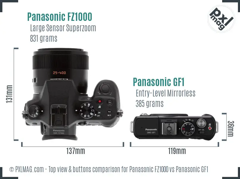 Panasonic FZ1000 vs Panasonic GF1 top view buttons comparison