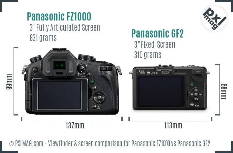 Panasonic FZ1000 vs Panasonic GF2 Screen and Viewfinder comparison