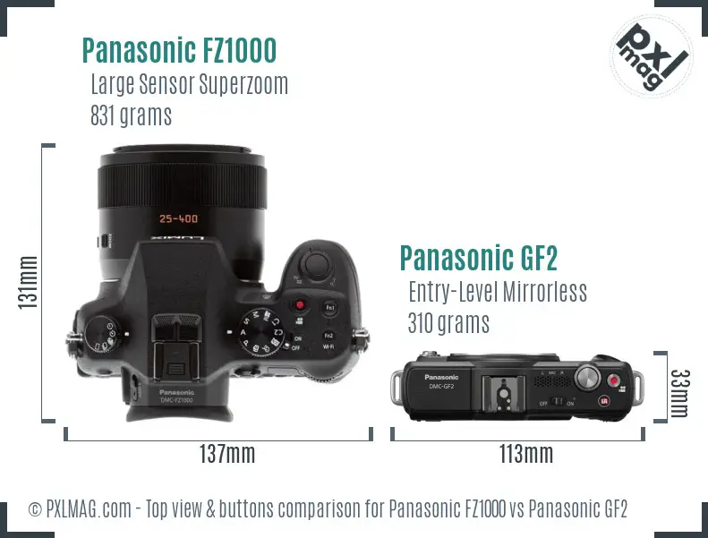 Panasonic FZ1000 vs Panasonic GF2 top view buttons comparison