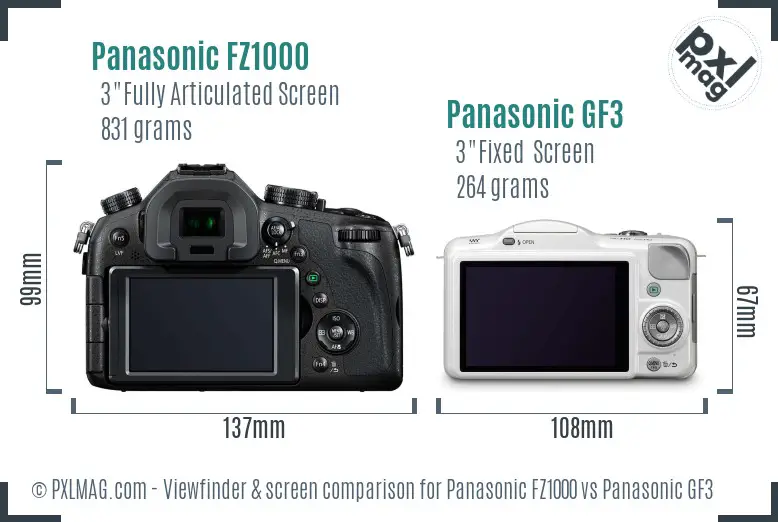 Panasonic FZ1000 vs Panasonic GF3 Screen and Viewfinder comparison