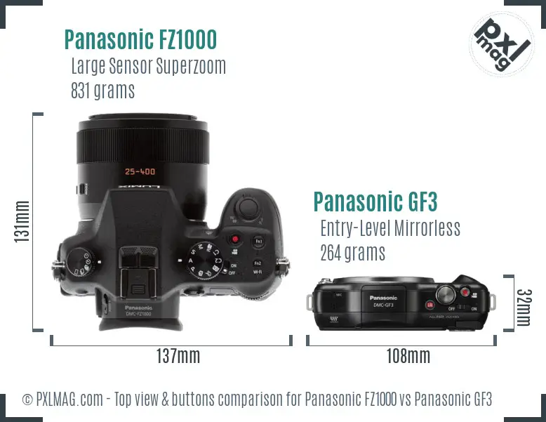 Panasonic FZ1000 vs Panasonic GF3 top view buttons comparison