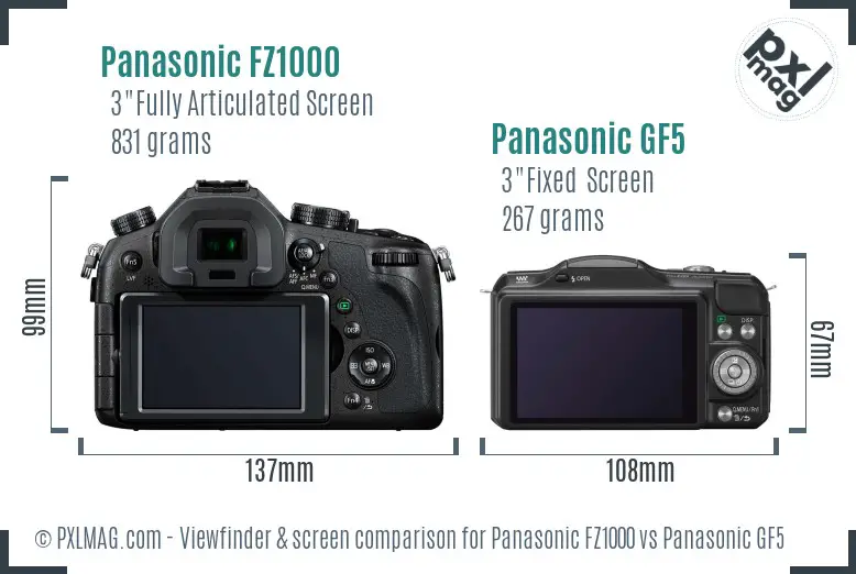 Panasonic FZ1000 vs Panasonic GF5 Screen and Viewfinder comparison