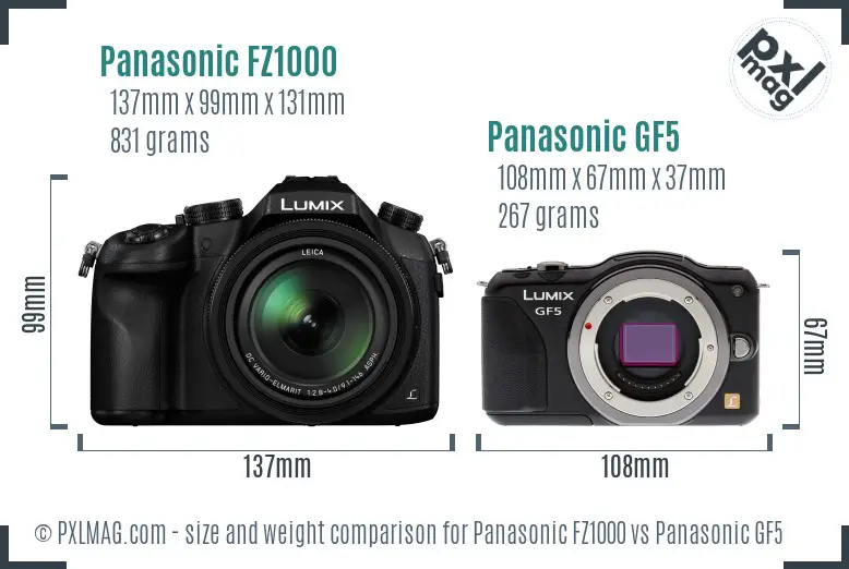 Panasonic FZ1000 vs Panasonic GF5 size comparison