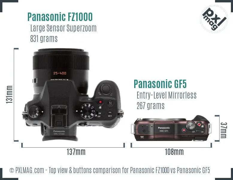 Panasonic FZ1000 vs Panasonic GF5 top view buttons comparison