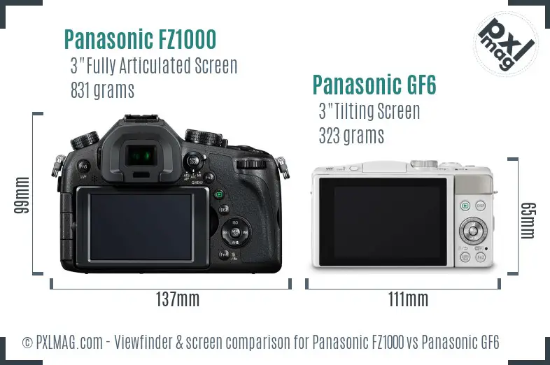 Panasonic FZ1000 vs Panasonic GF6 Screen and Viewfinder comparison