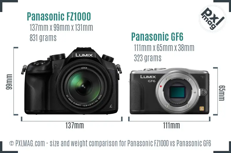 Panasonic FZ1000 vs Panasonic GF6 size comparison