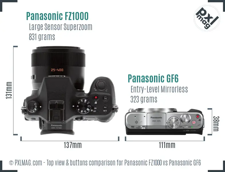 Panasonic FZ1000 vs Panasonic GF6 top view buttons comparison