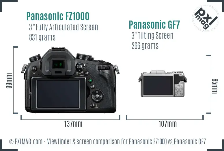 Panasonic FZ1000 vs Panasonic GF7 Screen and Viewfinder comparison