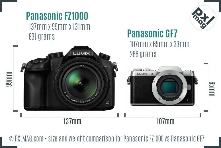 Panasonic FZ1000 vs Panasonic GF7 size comparison