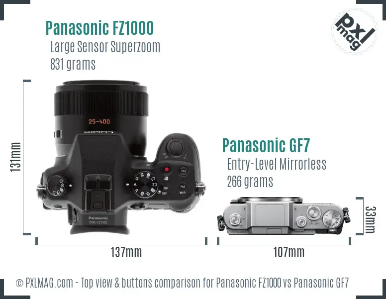 Panasonic FZ1000 vs Panasonic GF7 top view buttons comparison