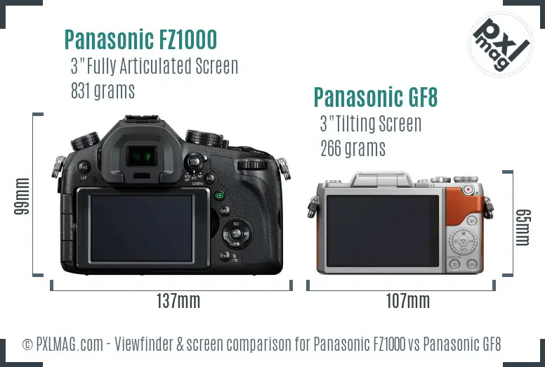Panasonic FZ1000 vs Panasonic GF8 Screen and Viewfinder comparison
