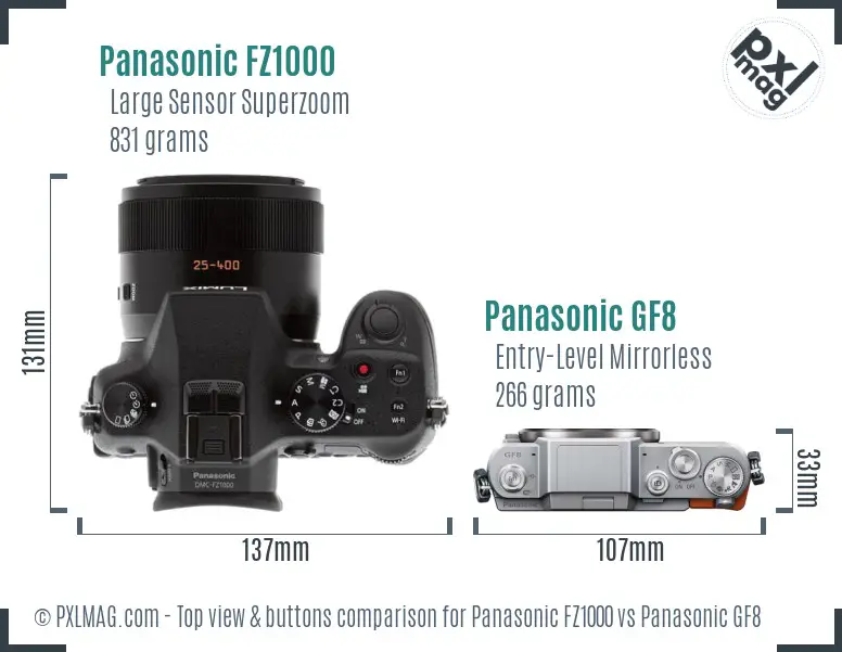 Panasonic FZ1000 vs Panasonic GF8 top view buttons comparison