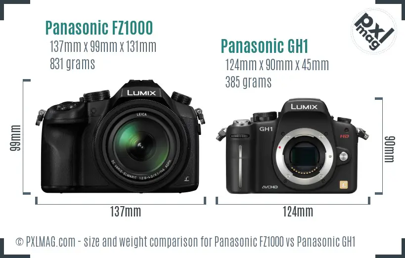 Panasonic FZ1000 vs Panasonic GH1 size comparison