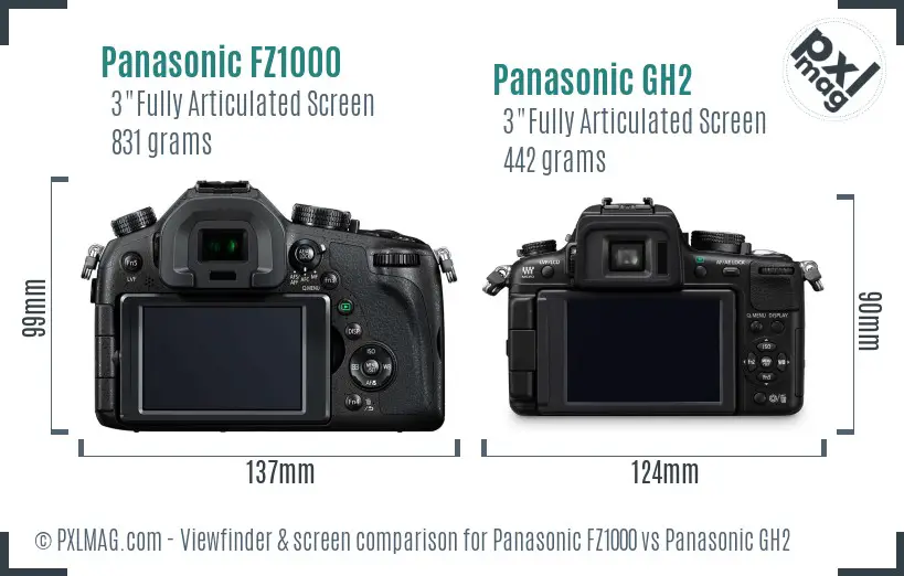 Panasonic FZ1000 vs Panasonic GH2 Screen and Viewfinder comparison