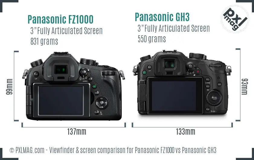 Panasonic FZ1000 vs Panasonic GH3 Screen and Viewfinder comparison