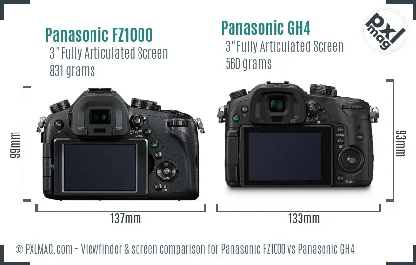 Panasonic FZ1000 vs Panasonic GH4 Screen and Viewfinder comparison
