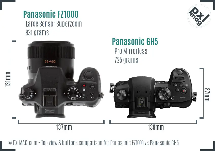 Panasonic FZ1000 vs Panasonic GH5 top view buttons comparison