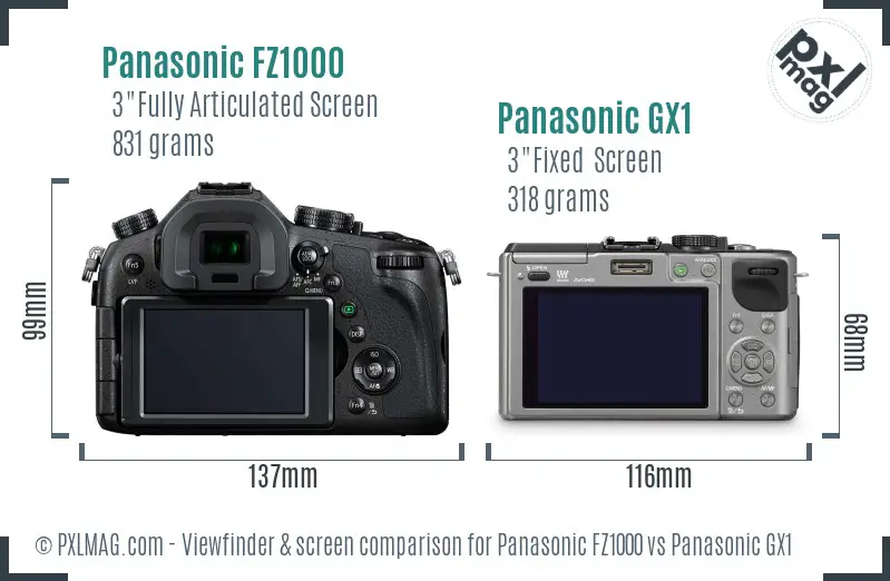 Panasonic FZ1000 vs Panasonic GX1 Screen and Viewfinder comparison
