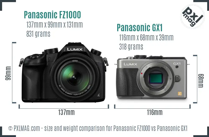Panasonic FZ1000 vs Panasonic GX1 size comparison