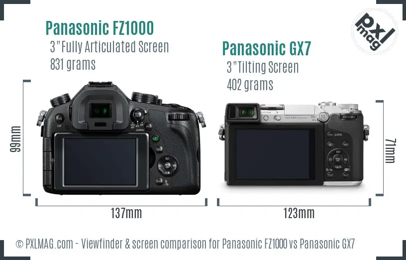 Panasonic FZ1000 vs Panasonic GX7 Screen and Viewfinder comparison