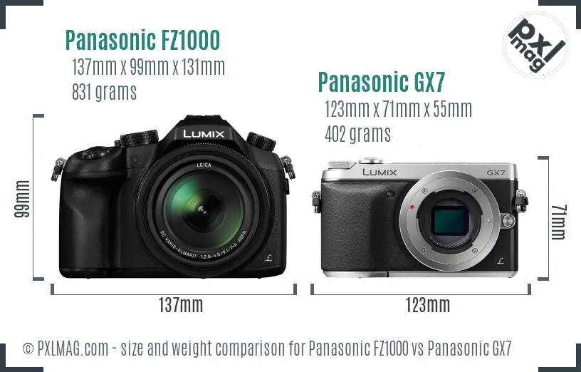 Panasonic FZ1000 vs Panasonic GX7 size comparison