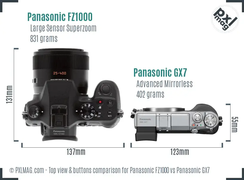 Panasonic FZ1000 vs Panasonic GX7 top view buttons comparison
